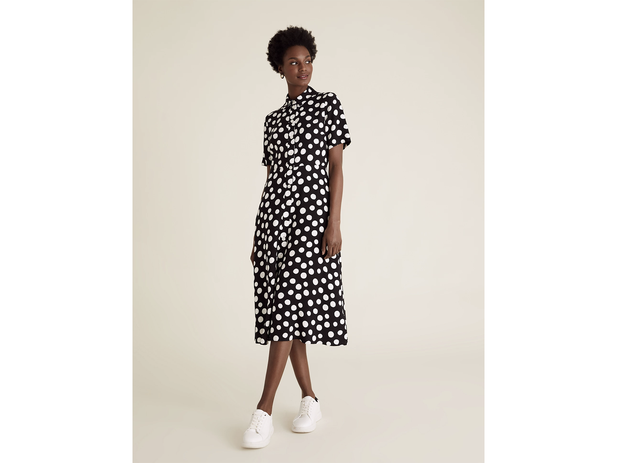 Polka dot midi shirt hot sale dress